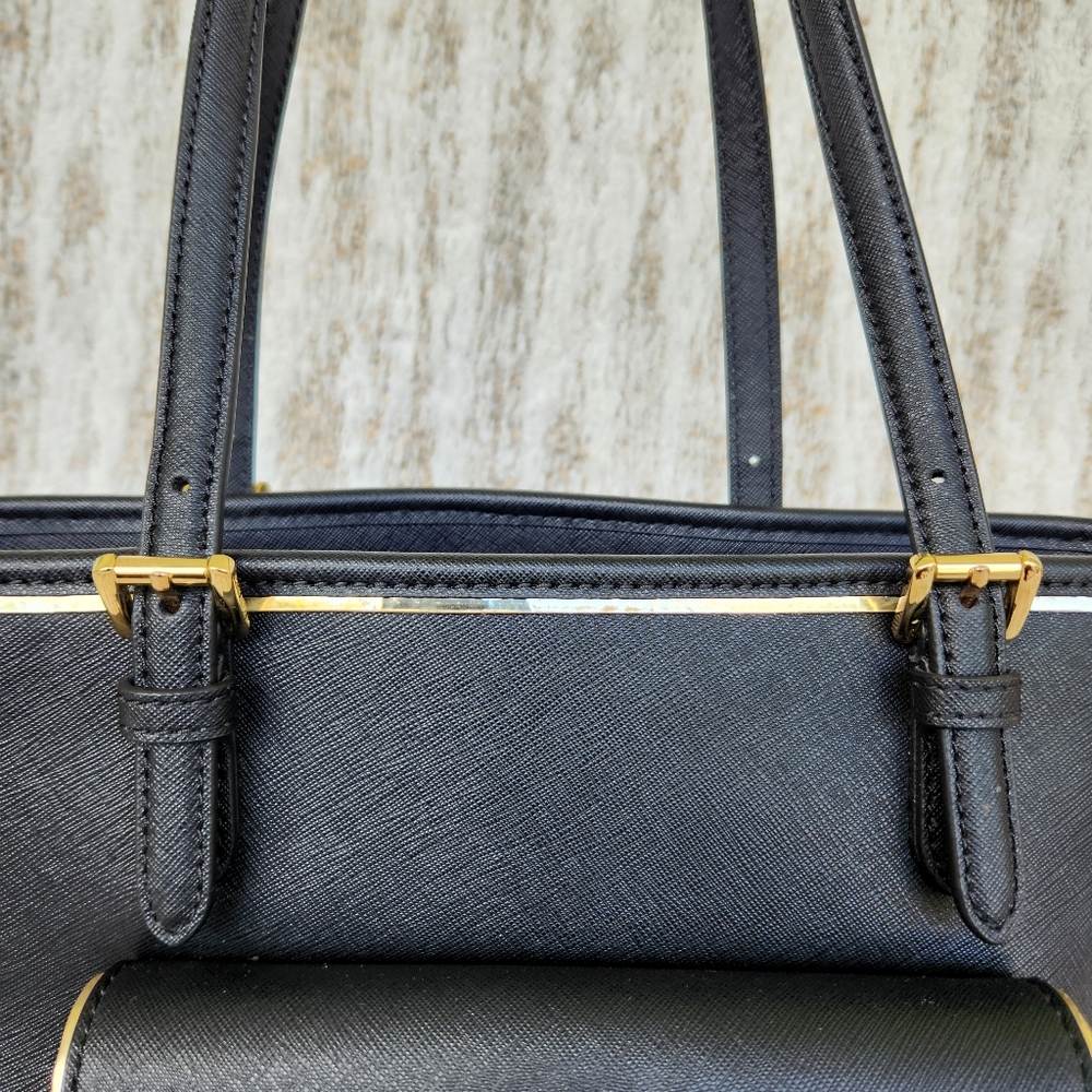 Michael Kors "Saffiano Frame" Jet Set Medium Tote Purse Black Leather Authentic - Picture 4 of 15
